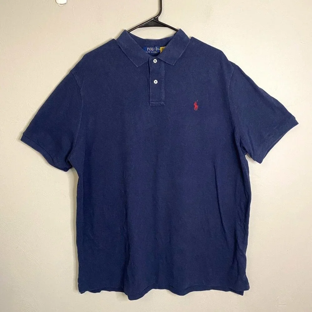Ralph Lauren Polo Blue Golf Shirt XL Classic Fit Cotton Red Pony Logo Preppy